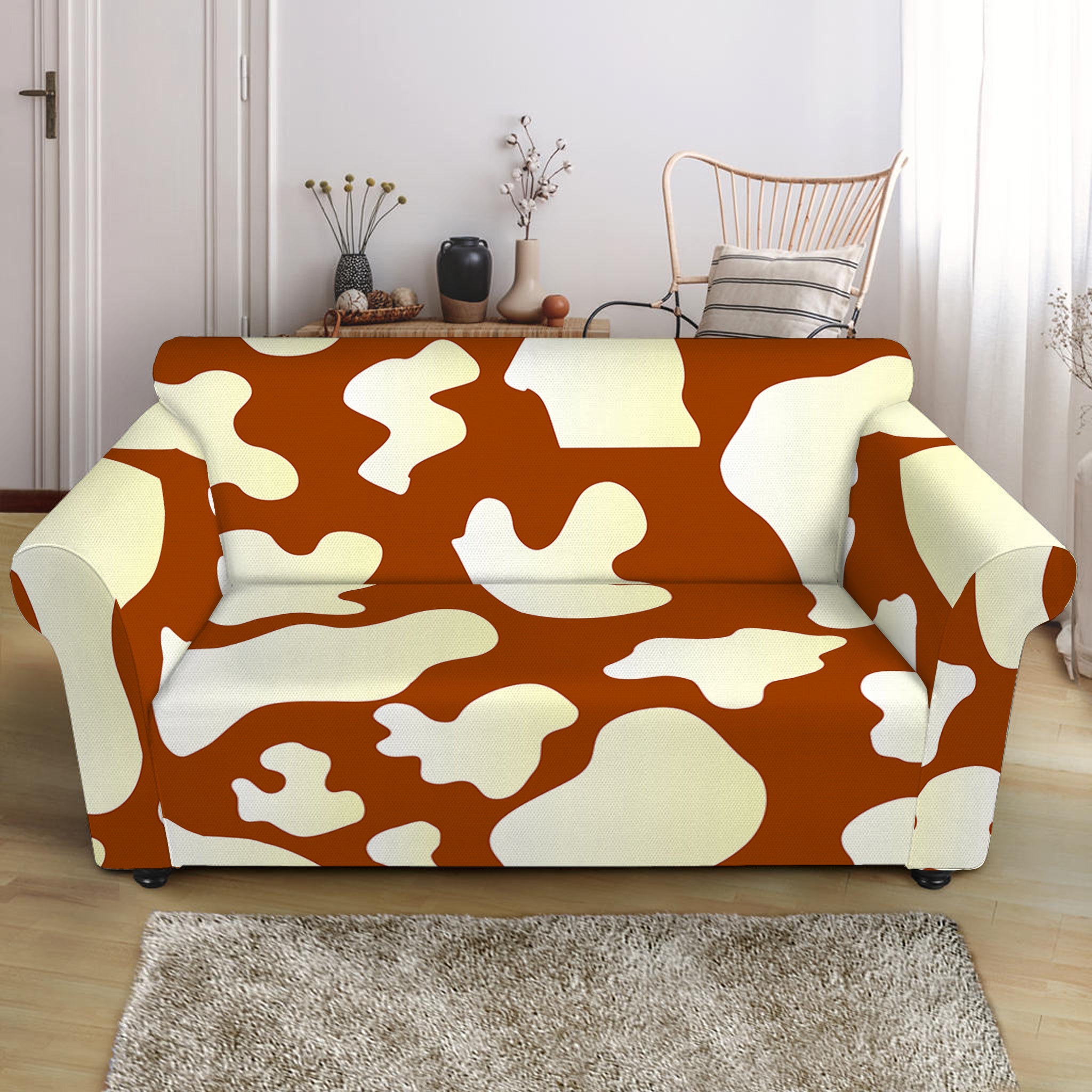 Chocolate And Milk Cow Print Loveseat Slipcover