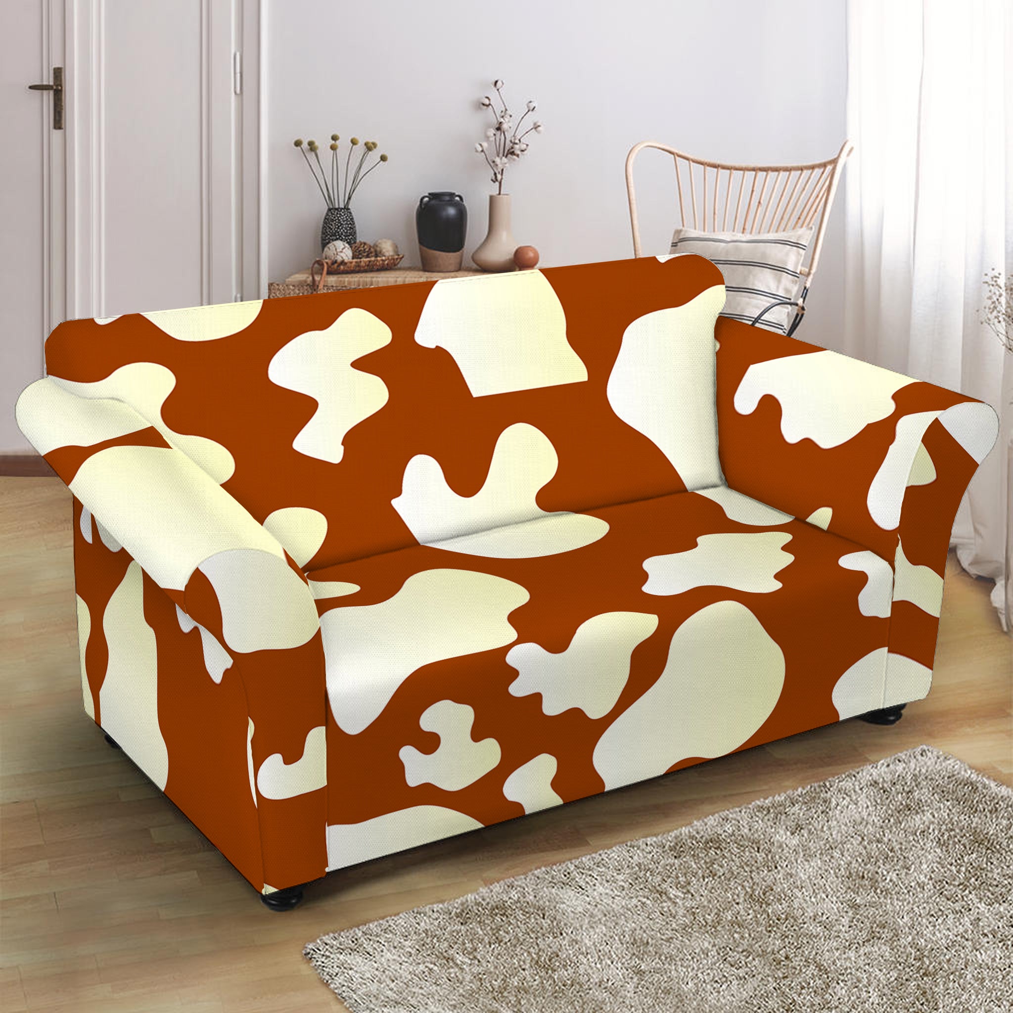 Chocolate And Milk Cow Print Loveseat Slipcover