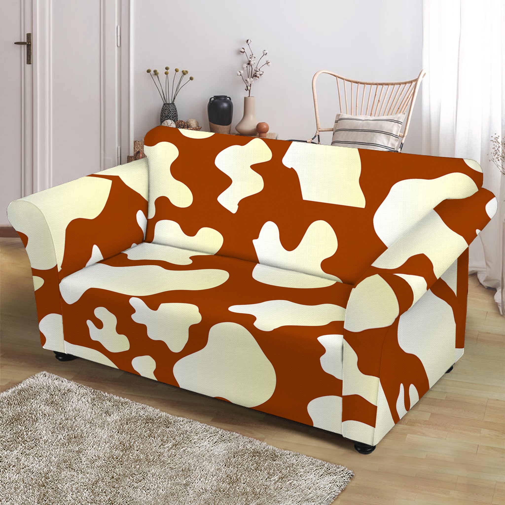 Chocolate And Milk Cow Print Loveseat Slipcover