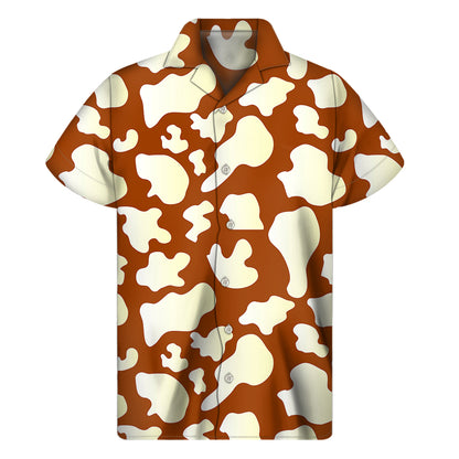 Chocolate And Milk Cow Print Men's Short Sleeve Shirt