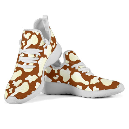 Chocolate And Milk Cow Print Mesh Knit Shoes GearFrost