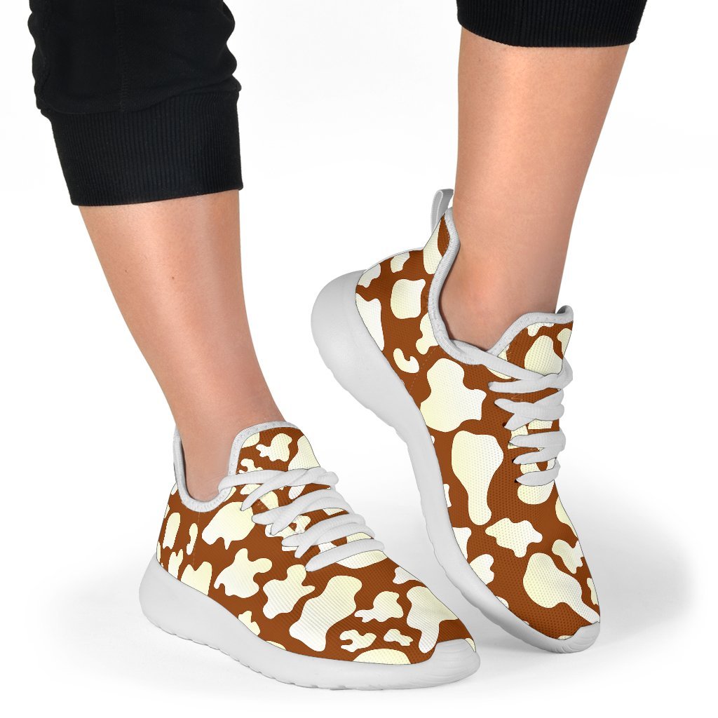 Chocolate And Milk Cow Print Mesh Knit Shoes GearFrost