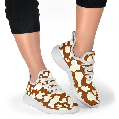 Chocolate And Milk Cow Print Mesh Knit Shoes GearFrost