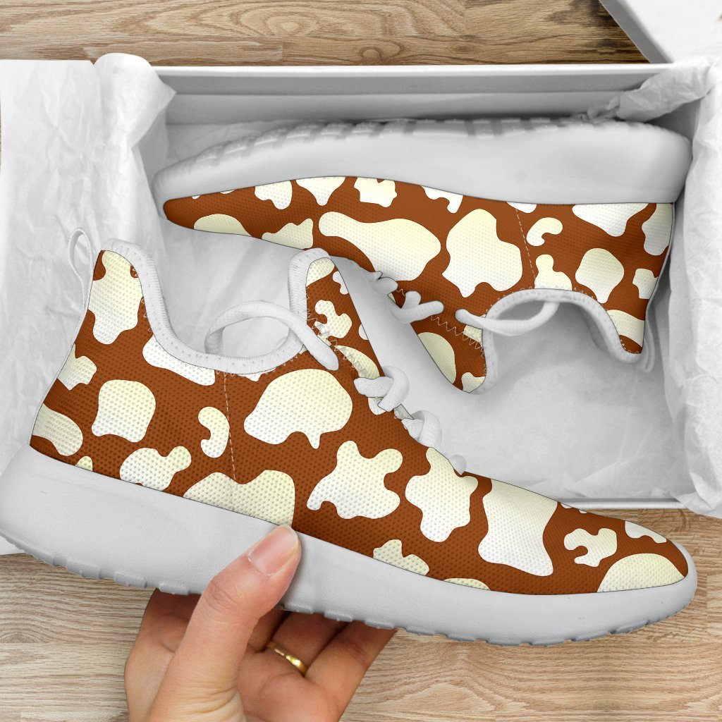 Chocolate And Milk Cow Print Mesh Knit Shoes GearFrost