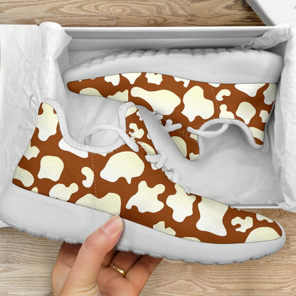 Chocolate And Milk Cow Print Mesh Knit Shoes GearFrost
