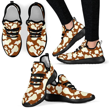 Chocolate And Milk Cow Print Mesh Knit Shoes GearFrost