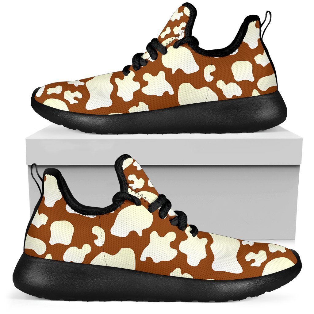 Chocolate And Milk Cow Print Mesh Knit Shoes GearFrost
