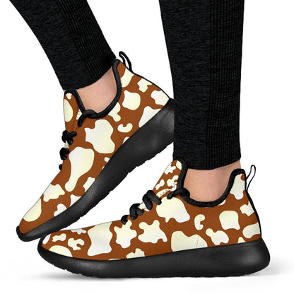 Chocolate And Milk Cow Print Mesh Knit Shoes GearFrost