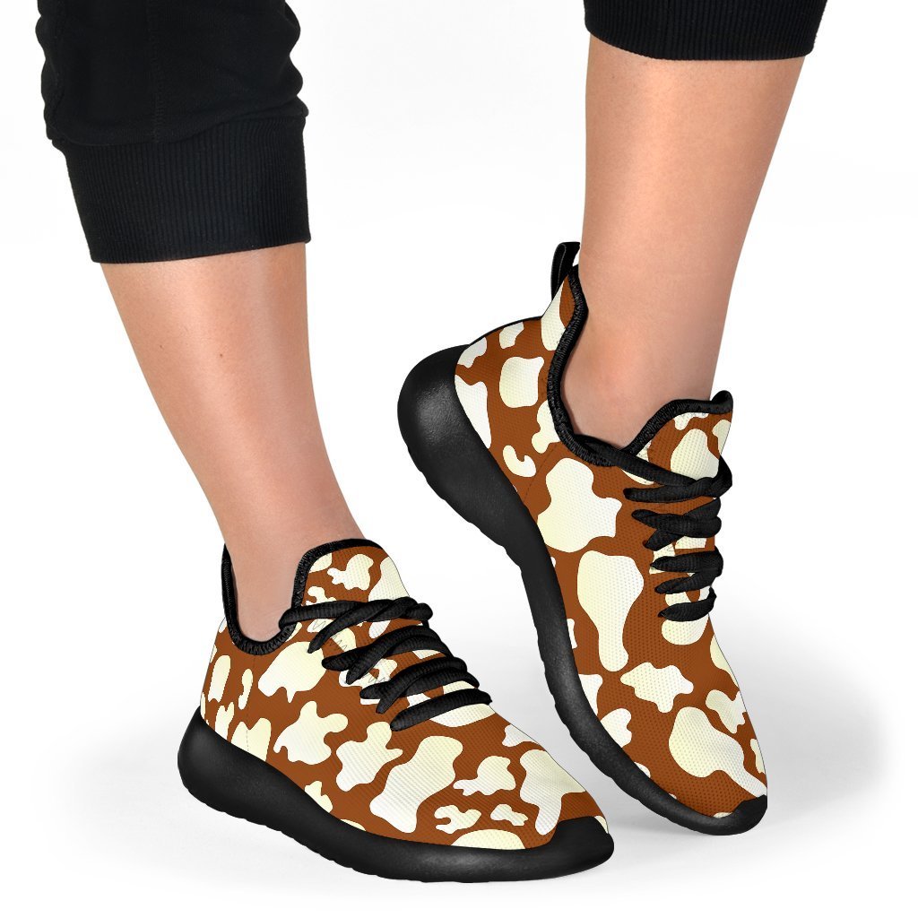 Chocolate And Milk Cow Print Mesh Knit Shoes GearFrost