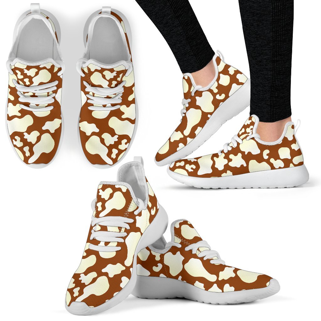 Chocolate And Milk Cow Print Mesh Knit Shoes GearFrost