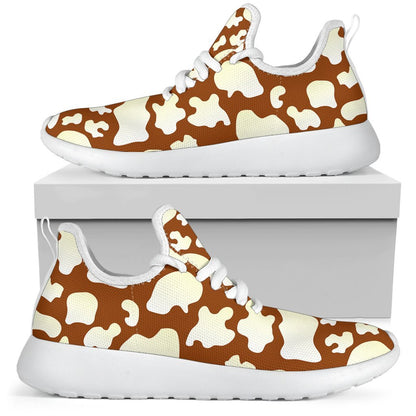 Chocolate And Milk Cow Print Mesh Knit Shoes GearFrost
