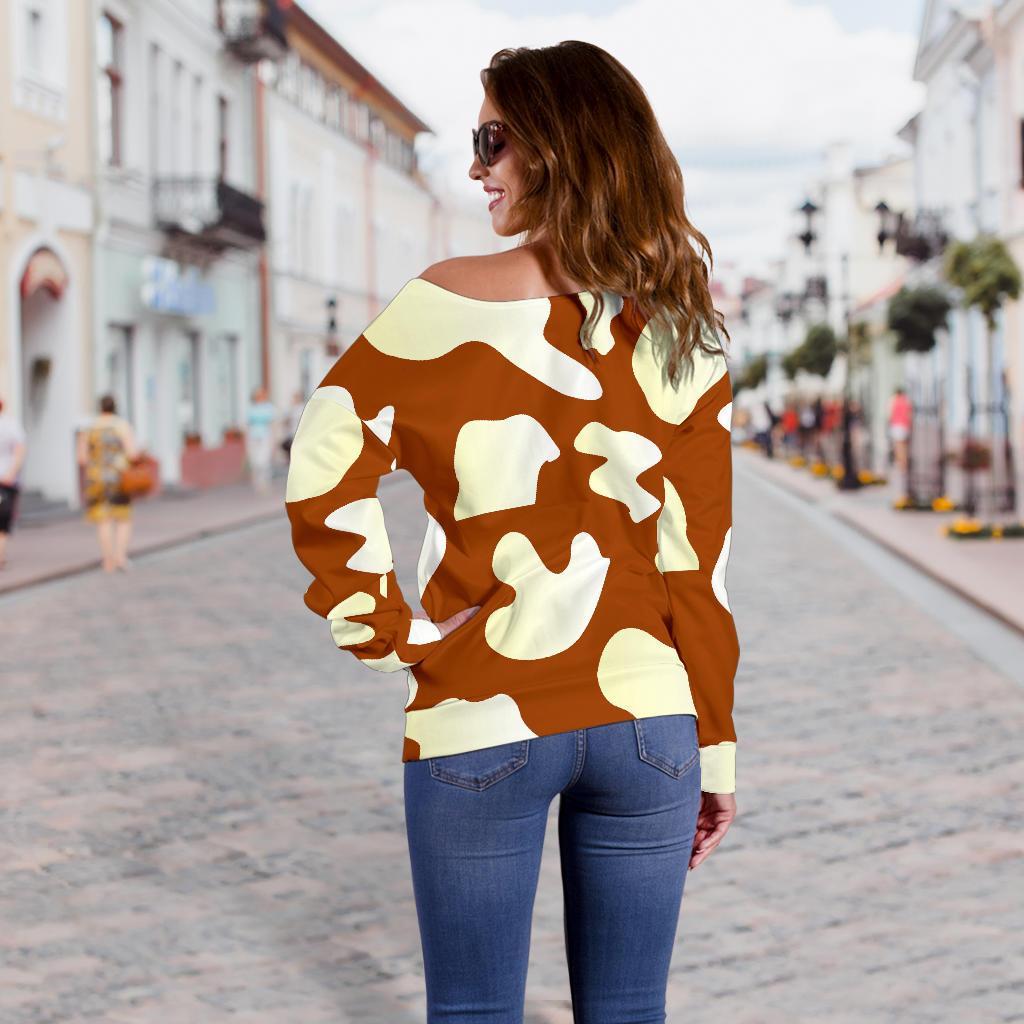 Chocolate And Milk Cow Print Off Shoulder Sweatshirt GearFrost