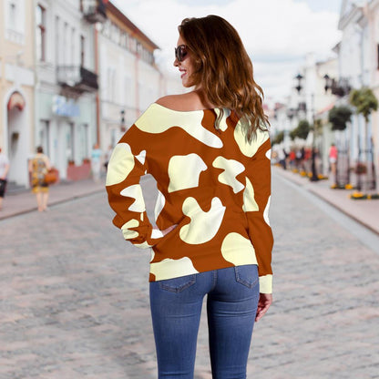 Chocolate And Milk Cow Print Off Shoulder Sweatshirt GearFrost