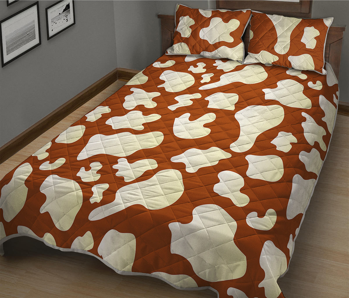 Chocolate And Milk Cow Print Quilt Bed Set