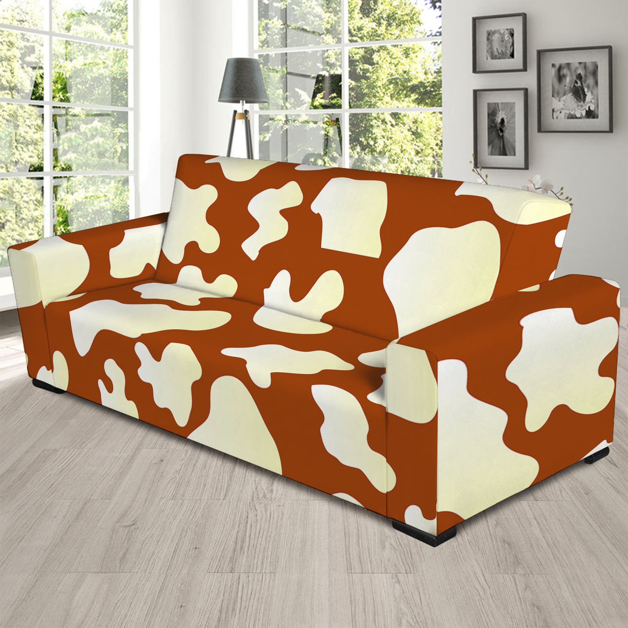 Chocolate And Milk Cow Print Sofa Slipcover