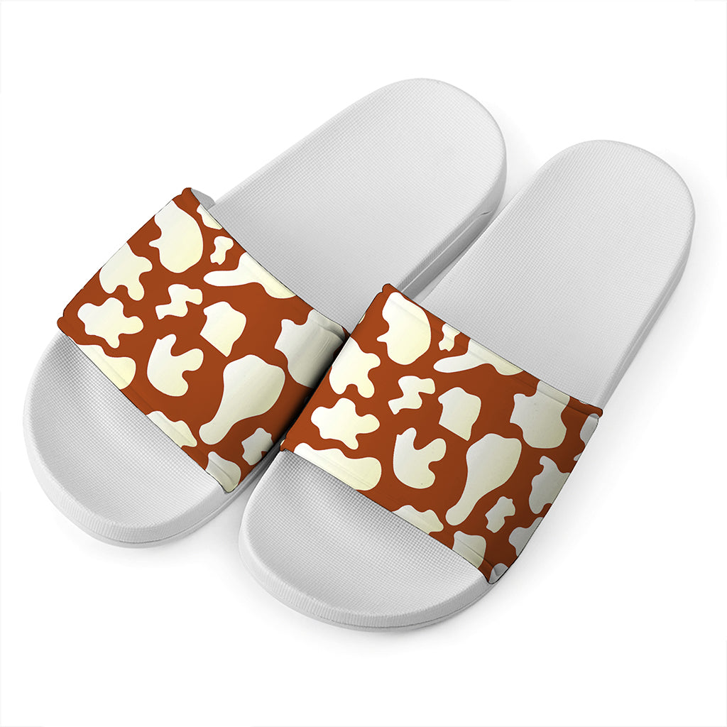 Chocolate And Milk Cow Print White Slide Sandals