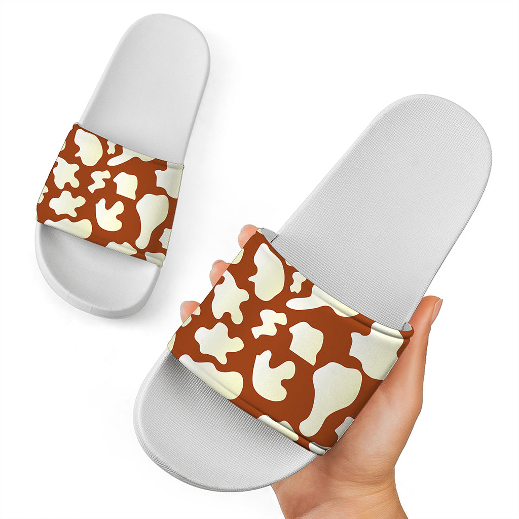 Chocolate And Milk Cow Print White Slide Sandals