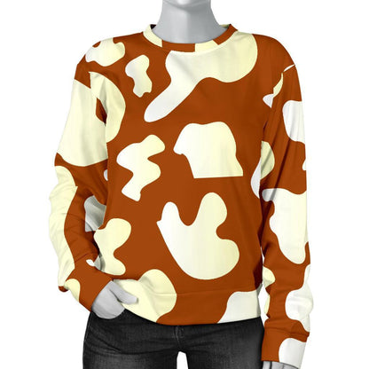 Chocolate And Milk Cow Print Women's Crewneck Sweatshirt GearFrost