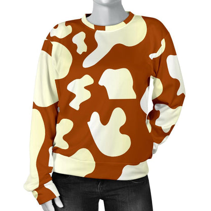 Chocolate And Milk Cow Print Women's Crewneck Sweatshirt GearFrost