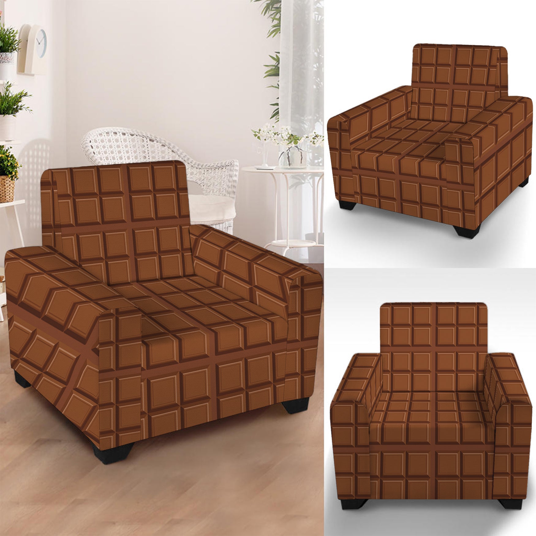 Chocolate Bar Pattern Print Armchair Slipcover