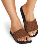 Chocolate Bar Pattern Print Black Slide Sandals