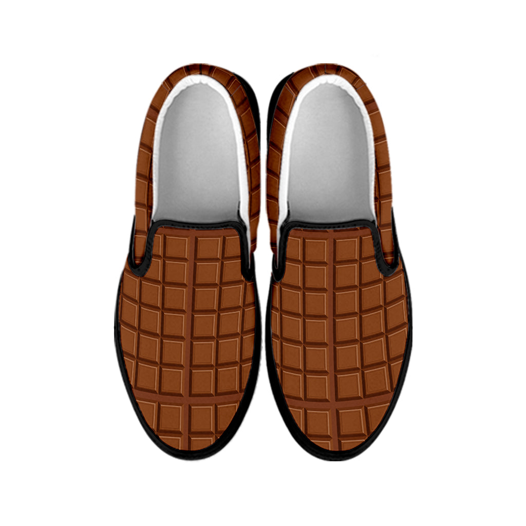 Chocolate Bar Pattern Print Black Slip On Shoes