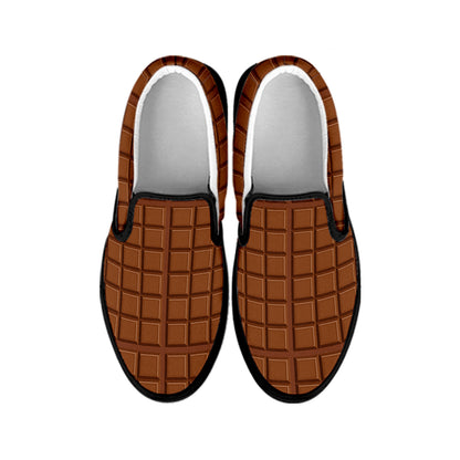 Chocolate Bar Pattern Print Black Slip On Shoes