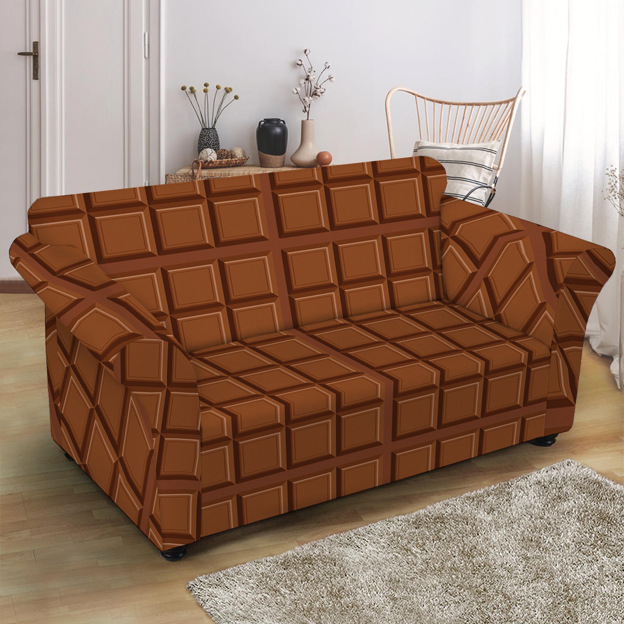 Chocolate Bar Pattern Print Loveseat Slipcover