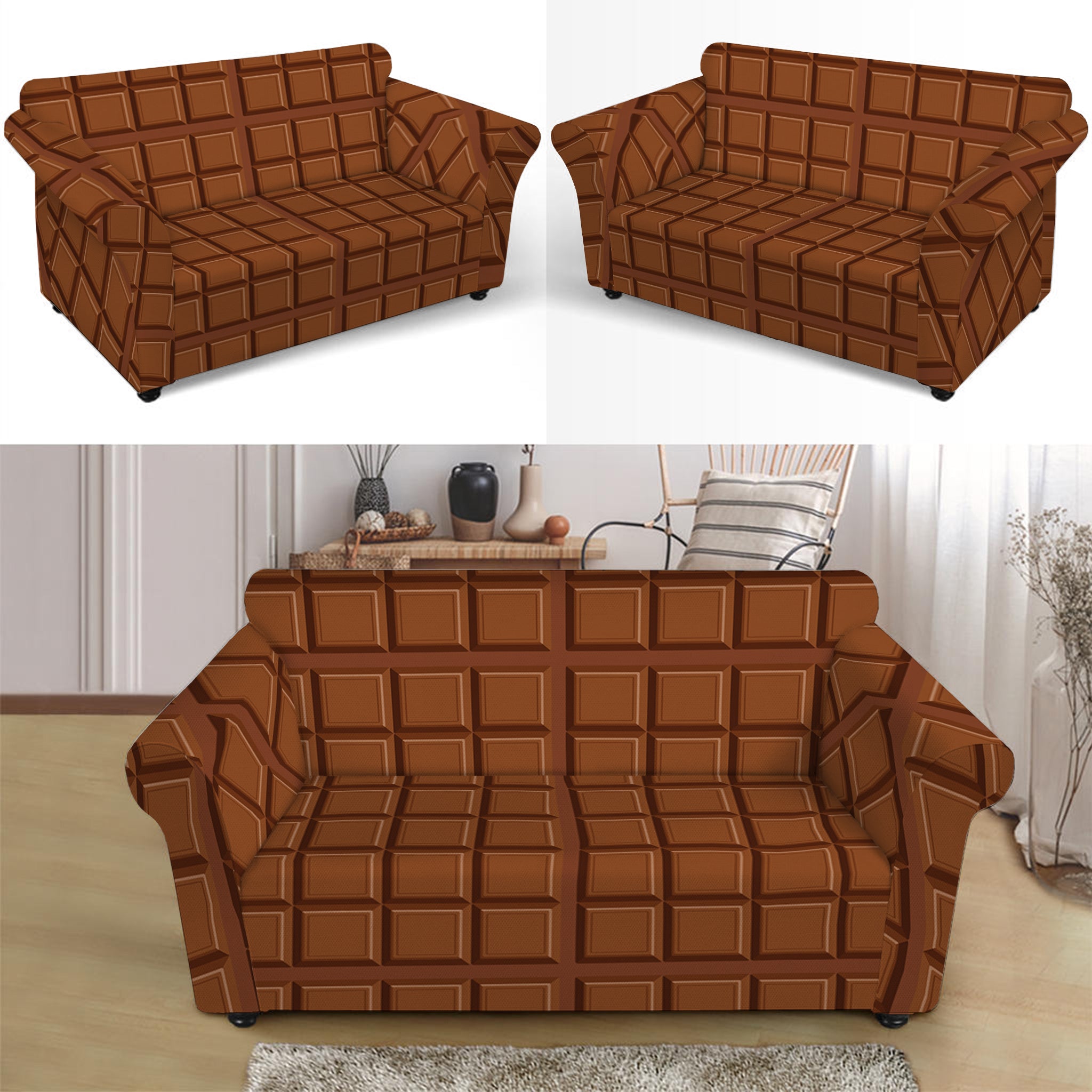 Chocolate Bar Pattern Print Loveseat Slipcover