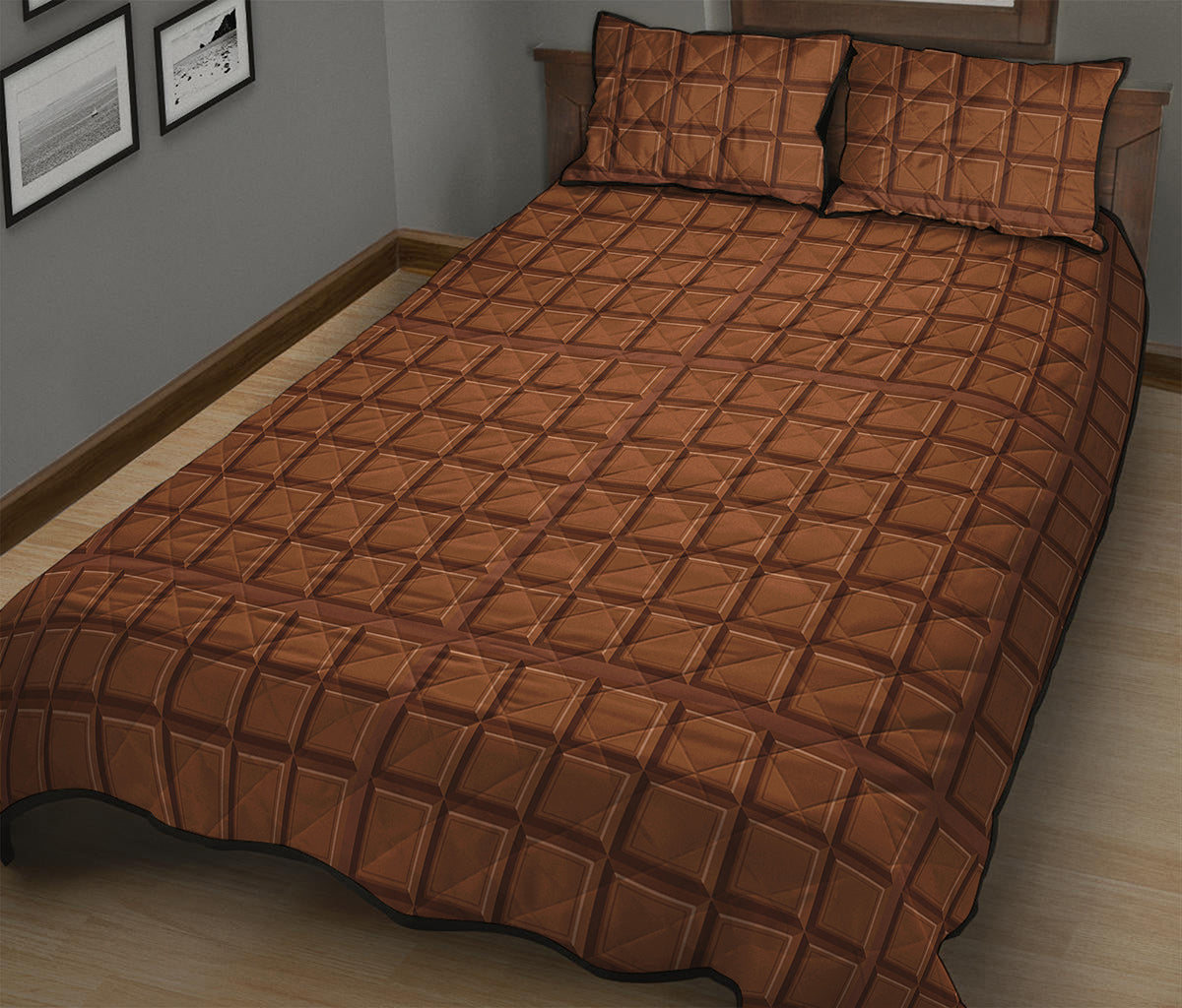 Chocolate Bar Pattern Print Quilt Bed Set