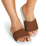 Chocolate Bar Pattern Print White Slide Sandals