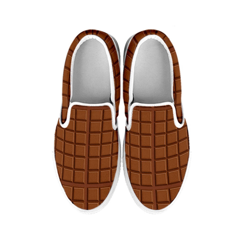 Chocolate Bar Pattern Print White Slip On Shoes