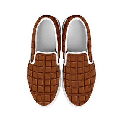 Chocolate Bar Pattern Print White Slip On Shoes
