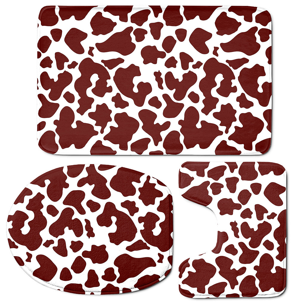 Chocolate Brown And White Cow Print 3 Piece Bath Mat Set