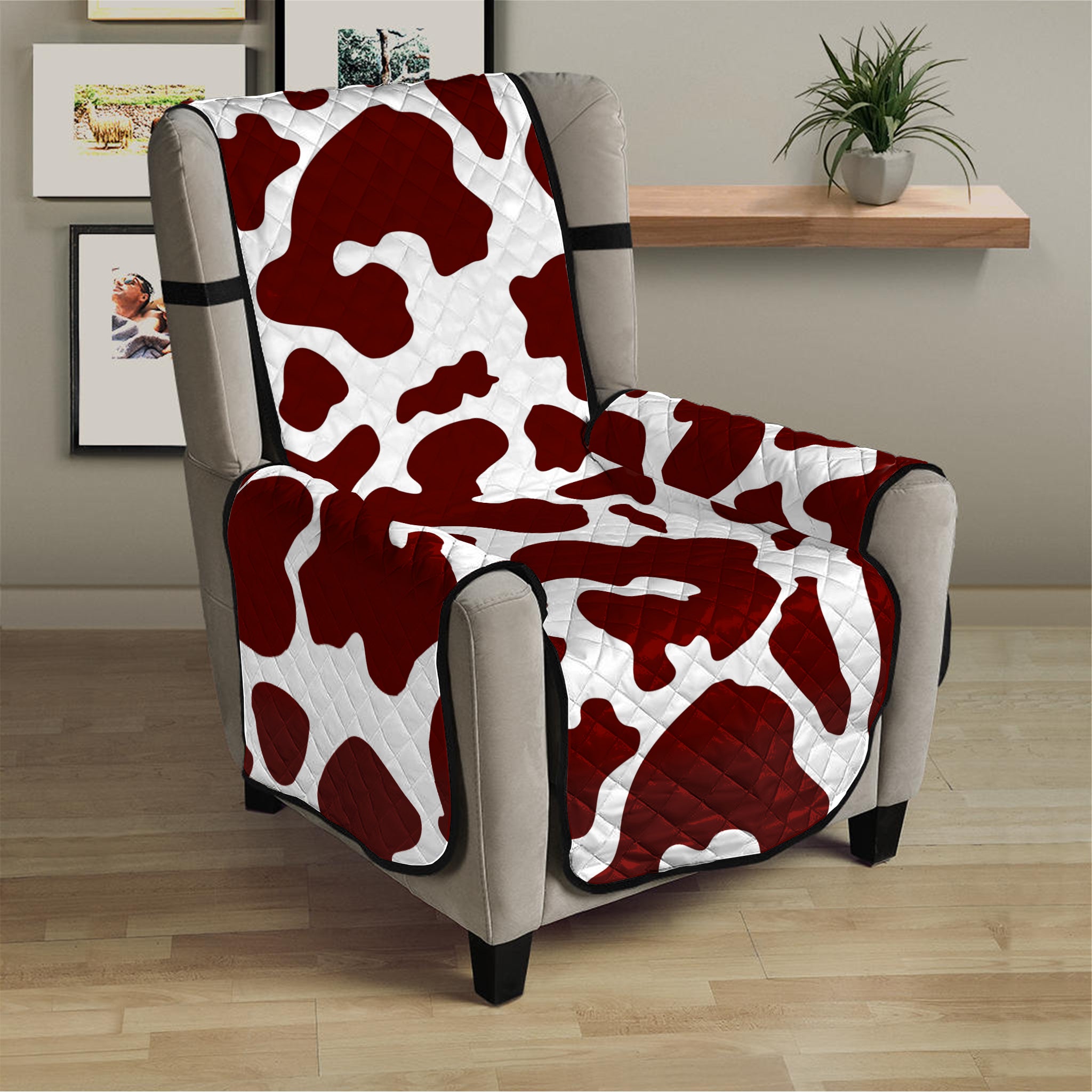 Chocolate Brown And White Cow Print Armchair Protector