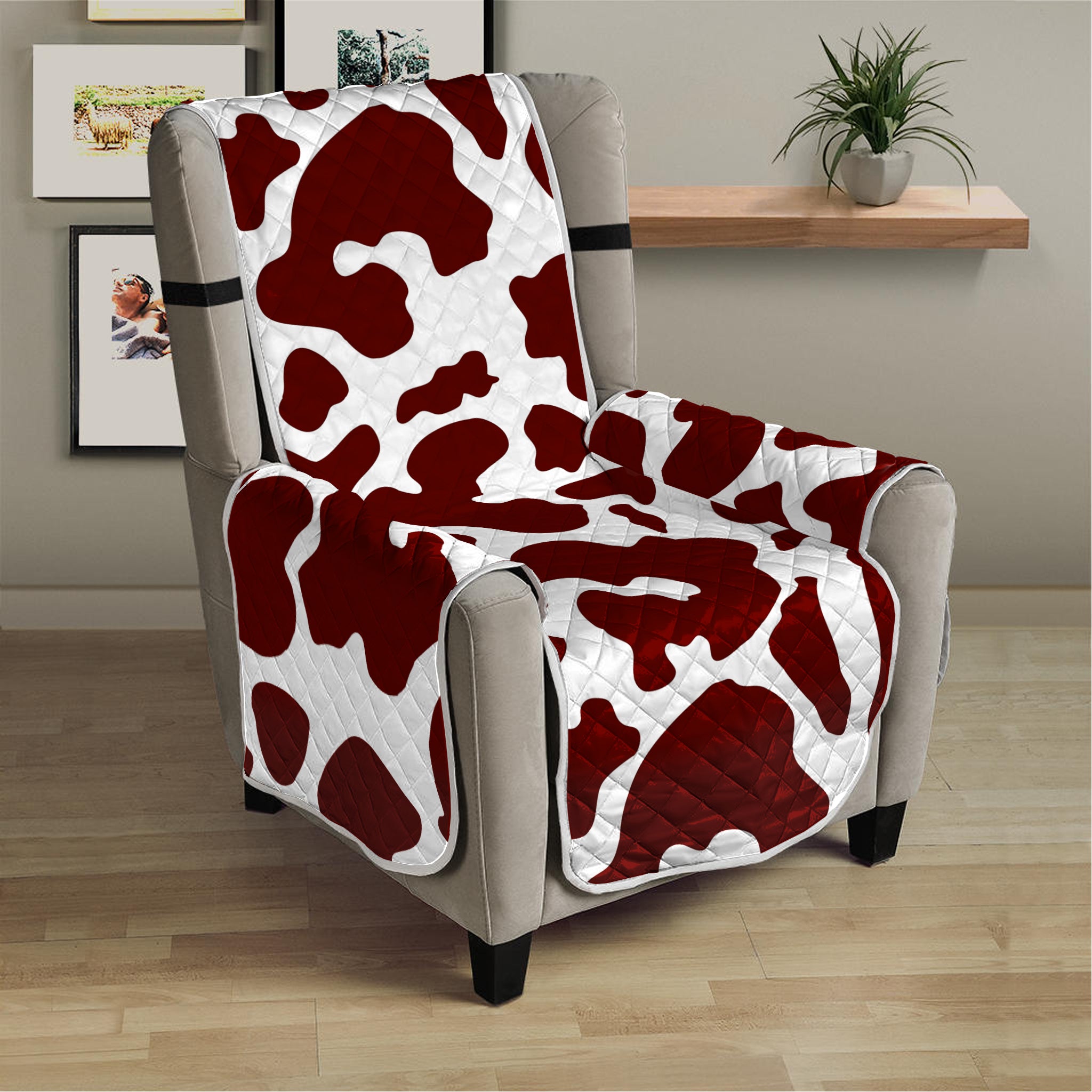 Chocolate Brown And White Cow Print Armchair Protector