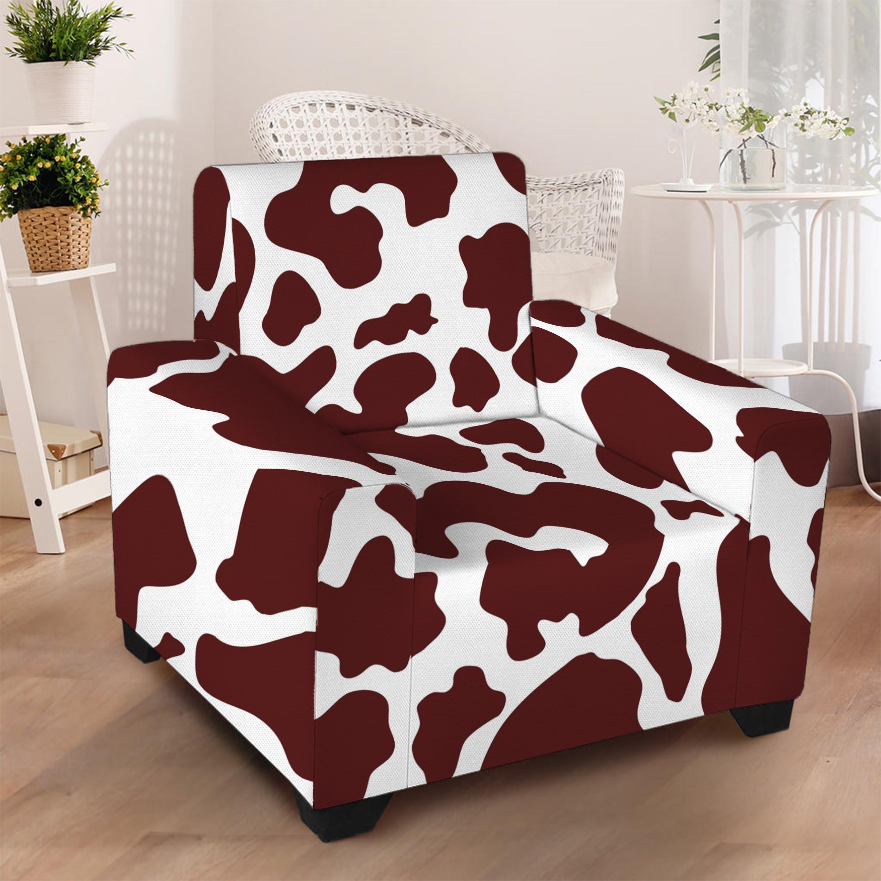 Chocolate Brown And White Cow Print Armchair Slipcover