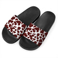 Chocolate Brown And White Cow Print Black Slide Sandals