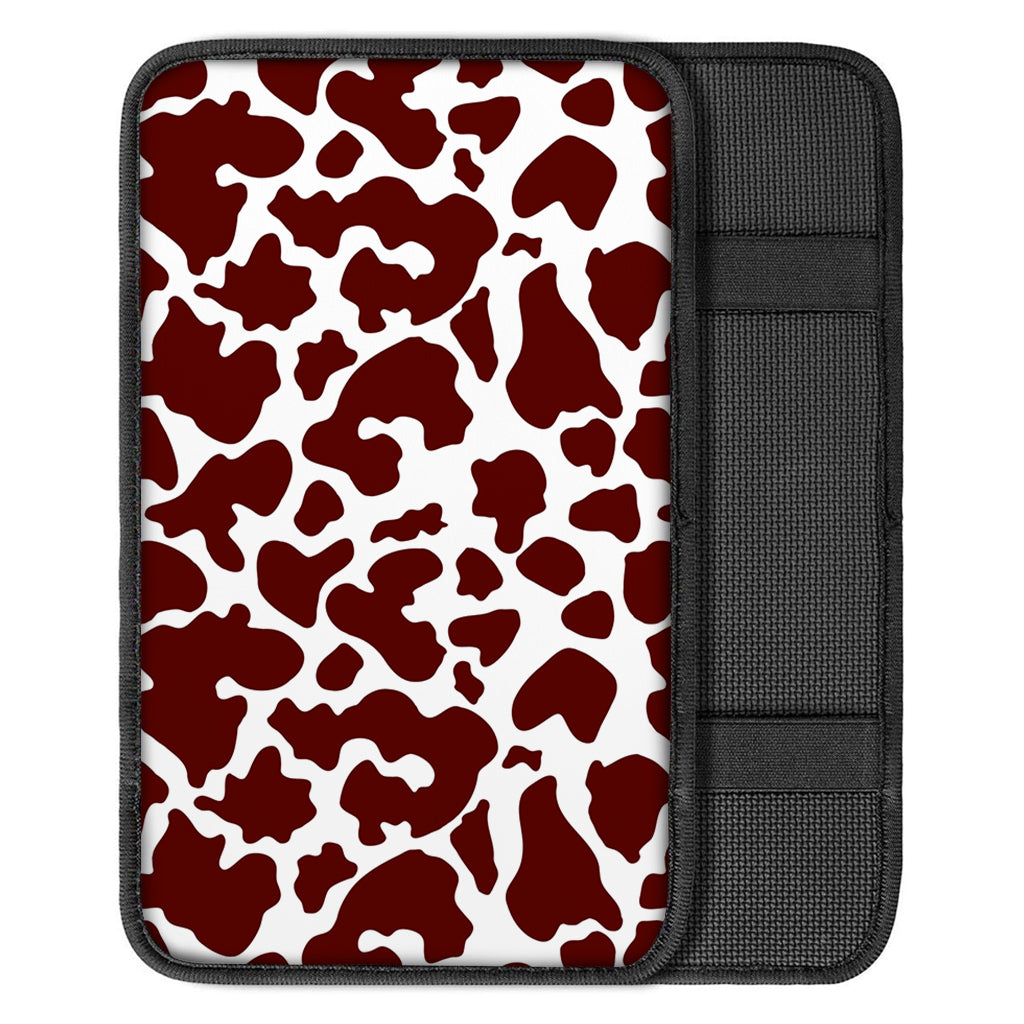 Chocolate Brown And White Cow Print Car Center Console Cover