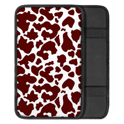 Chocolate Brown And White Cow Print Car Center Console Cover