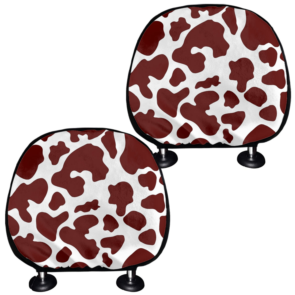 Chocolate Brown And White Cow Print Car Headrest Covers