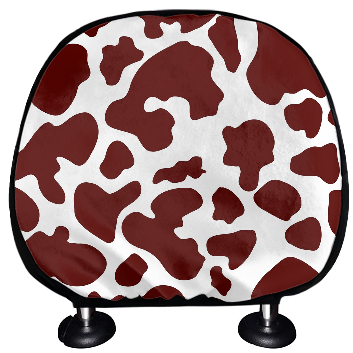 Chocolate Brown And White Cow Print Car Headrest Covers