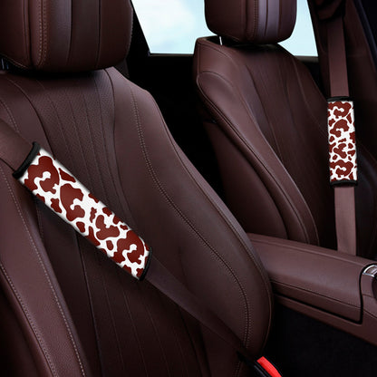 Chocolate Brown And White Cow Print Car Seat Belt Covers