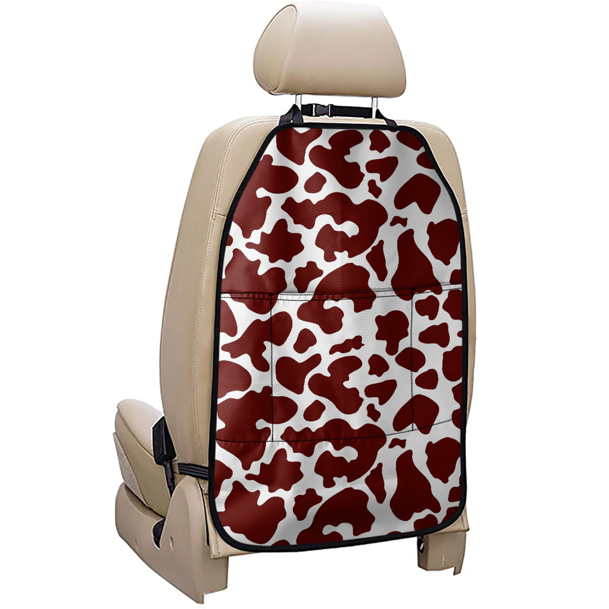 Chocolate Brown And White Cow Print Car Seat Organizers