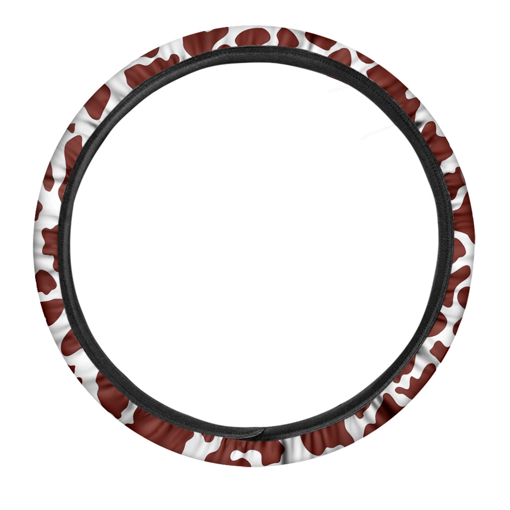 Chocolate Brown And White Cow Print Car Steering Wheel Cover