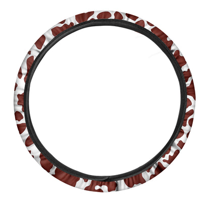 Chocolate Brown And White Cow Print Car Steering Wheel Cover