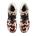 Chocolate Brown And White Cow Print Comfy Boots GearFrost