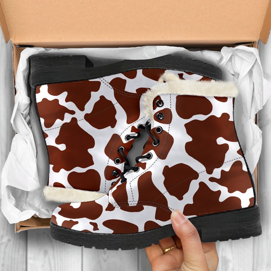 Chocolate Brown And White Cow Print Comfy Boots GearFrost