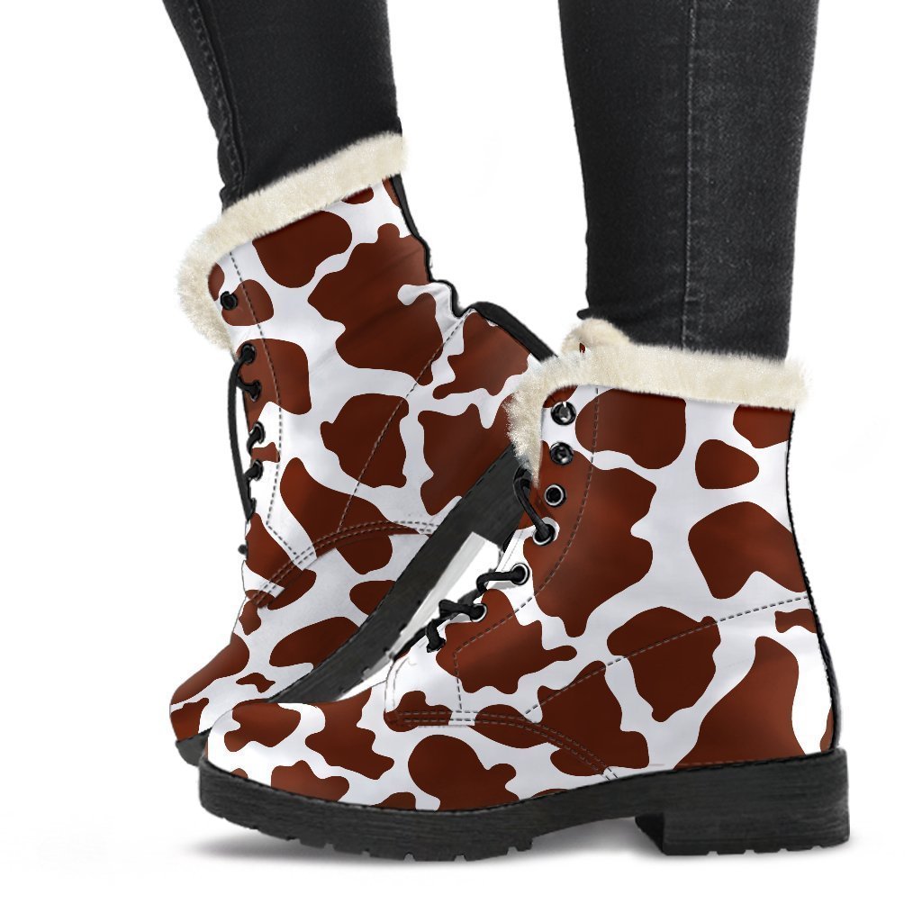 Chocolate Brown And White Cow Print Comfy Boots GearFrost