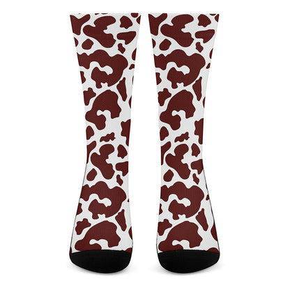 Chocolate Brown And White Cow Print Crew Socks